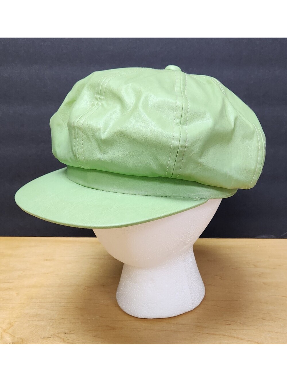 Bijoux Terner Baker Boy Hat Light Green Faux Leather Retro Cabbie Cap Medium
